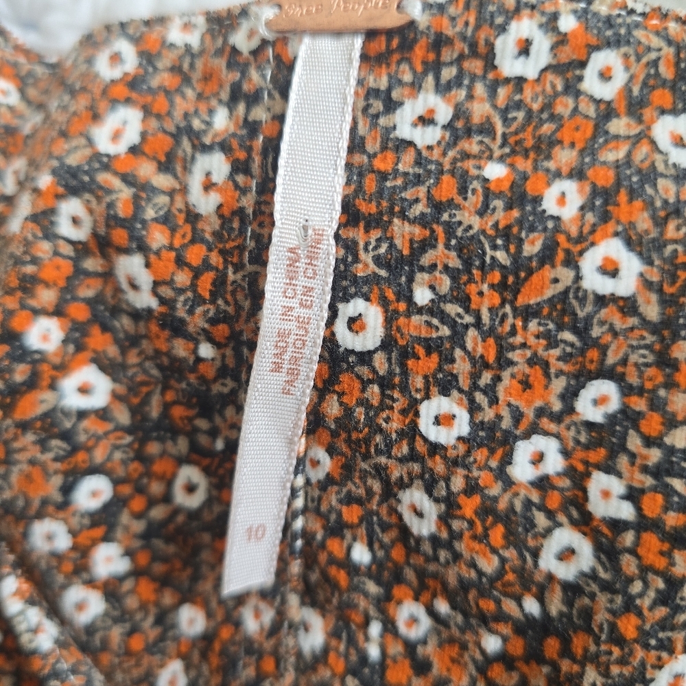 Free People Call Me Cord Brown Floral Mini Dress Button Front Boho Size 10 NWT - Picture 9 of 13